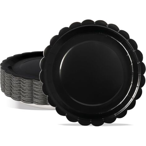 Assiettes En Carton - 50 Pièces - 23 Cm - Bord Crénelé Noir - Robustes Pour Fêtes Et Pique-niques (1/5)