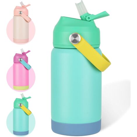 Gourde Isotherme Enfant 350ml - Acier Inoxydable - Avec Paille Et Poignée - Sans BPA - Pour École Et Sport - Vert (1/5)