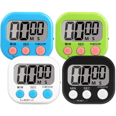 Minuterie Cuisine - 4 Pièces - Plastique ABS - Écran LCD et Alarme Forte - Magnétique pour Réfrigérateur - Noir (1/5)