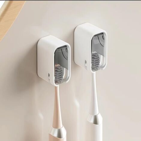 Support Mural Brosse À Dents - Lot De 2 - Plastique - Avec Housse De Voyage - Pour Salle De Bain (1/5)