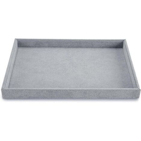 Plateau à bijoux empilable - 1 unité - Velours et bois composite - Organiseur réglable - Pour tiroir de commode - Gris 35x24x3,3cm (1/5)