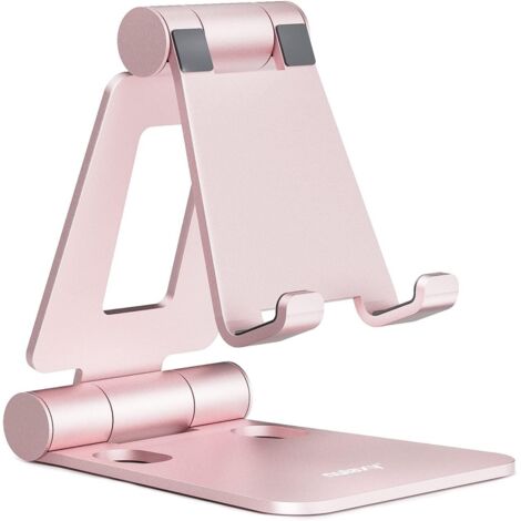 Support Téléphone Réglable - 1 Unité - Aluminium - Pliable Et Antidérapant - Bureau Et Voyage - Or Rose (1/5)