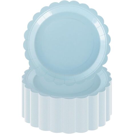 Assiettes En Carton - 50 Pièces - Bleu Layette - Forme Fleur - Fête Prénatale Et Anniversaire - 18 Cm (1/5)