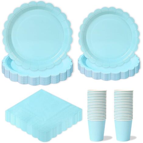 Vaisselle Jetable Anniversaire Bleu - 96 Pièces - Carton - Pour 24 Invités - Baby Shower Garçon (1/5)