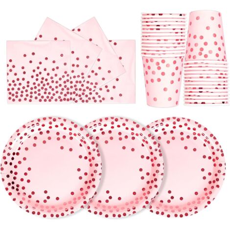 Vaisselle Jetable Or Rose - 72 Pièces - Papier Épais - Pour 24 Invités - Anniversaire et Fête (1/5)