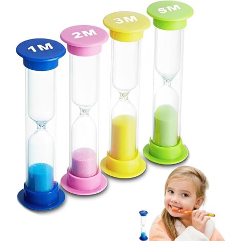 Sablier Enfant - Lot de 4 - PVC et Verre - Minuteur Brossage Dents - Maison et École - 2,3x10cm (1/5)