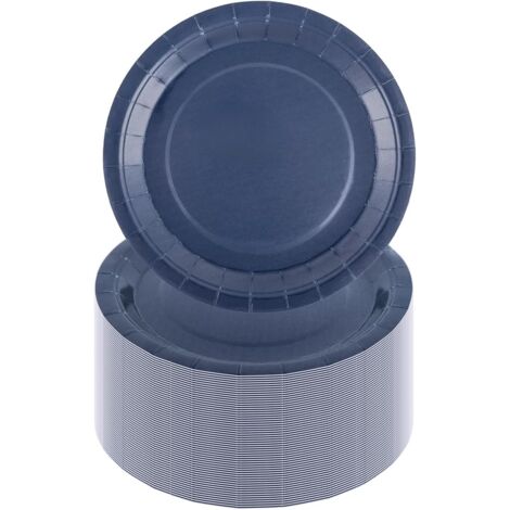 Assiettes en carton - 100 pièces - 18 cm - Bleu marine - Rondes - Pour fêtes et événements (1/5)