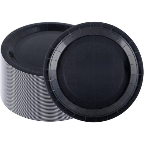 Assiettes en carton - 100 pièces - Noir - 23 cm - Rondes - Pour fêtes et événements (1/5)