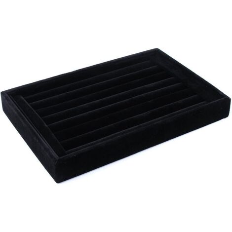 Plateau Bijoux Velours - 1 Pièce - Bois et Velours - Rangement Bagues Boucles - Vitrine Magasin Maison - 23x15cm Noir (1/5)