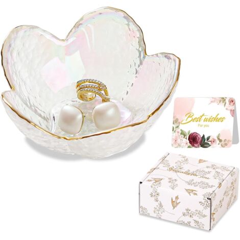 Vide Poche - 1 Unité - Verre Blanc - Rangement Bijoux - Salon Chambre Bureau - 9x9x4 cm (1/5)