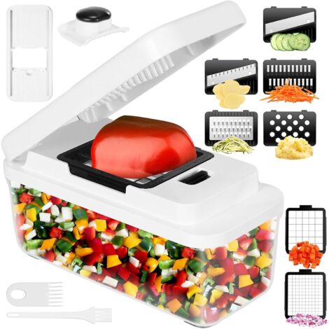 Mandoline Cuisine - 7 Lames - Acier Inoxydable - Découpe Légumes - Pour Salade Soupe - Bac 1,7L (1/5)