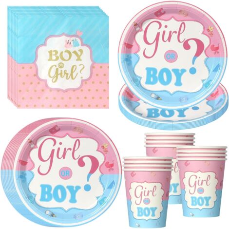 Vaisselle Jetable Révélation Genre - 52 Pièces - Papier Rose Et Bleu - Pour 16 Invités - Baby Shower (1/5)