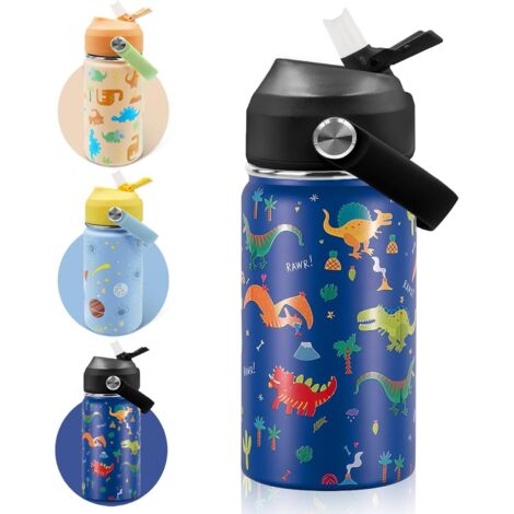Gourde Isotherme Enfant 350ml - Acier Inoxydable - Avec Paille Et Poignée - Sans BPA - Pour École Et Sport - Bleu Foncé (1/5)