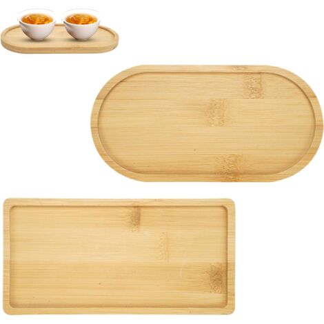 Plateau Bambou - Lot de 2 - Naturel - et Rangement - Cuisine et Salon - Ovale et Rectangulaire (1/5)