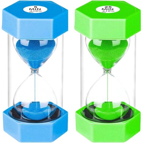 Sablier Enfant - Lot de 2 - Plastique Résistant - Minuteur 5 et 25 Minutes - École et Maison - Bleu et Vert (1/5)