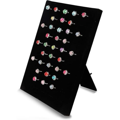 Présentoir Bague - 50 Compartiments - Velours Noir - Rangement Bijoux - Pour Maison Et Boutique - 26x20cm (1/5)