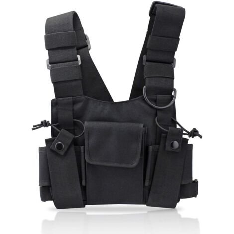 Harnais De Radio - 1 Unité - Nylon Noir - Ajustable Et Multi-poches - Pour Talkie-walkie Et Plein Air - Taille Unique (1/5)