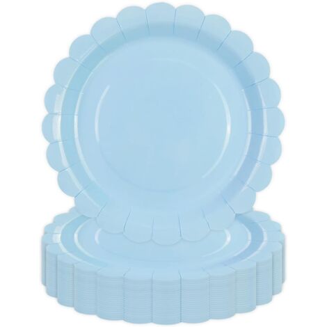 Assiettes en Carton - 50 Pièces - Bord Festonné - 18 cm - Bleues - Pour Fêtes et Repas (1/5)