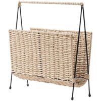 Porte-magazine tissé papier boho, stand fer, panier livre pour salon/bureau/salle de bain