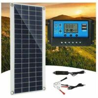 Panneau solaire 300 W 12 V, kit panneau solaire, kit chargeur de batterie avec contrôleur de charge solaire 60 A pour camping-car, yacht, extérieur, jardin, éclairage