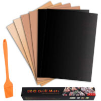 Accessoires pour barbecue - Lot de 6 tapis de cuisson pour barbecue extérieur, réutilisables et faciles à nettoyer, compatibles avec les barbecues à gaz, à charbon et électriques, 33 x 40 cm, avec bro