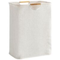 Grand panier à linge pliable, imperméable, avec poignées en bois, adapté aux salles de bains familiales.