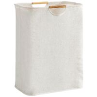Grand panier à linge pliable, imperméable, avec poignées en bois, adapté aux salles de bains familiales.