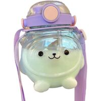 Grande bouteille d'eau de 1000 ml en forme d'ours de dessin animé, idéale pour l'été, avec paille et cordelette pour la suspendre.