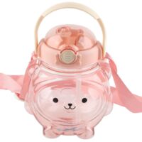 Grande bouteille d'eau de 1000 ml en forme d'ours de dessin animé, idéale pour l'été, avec paille et cordelette pour la suspendre.
