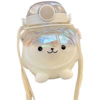 Grande bouteille d'eau de 1000 ml en forme d'ours de dessin animé, idéale pour l'été, avec paille et cordelette pour la suspendre.