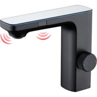 CREA Mitigeur de Salle de Bains Infrarouge, Robinet Lavabo Automatique à Infrarouge, Robinet Lavabo de Salle de Bains Infrarouge, Mitigeur Lavabo Touchless, Noir Mat