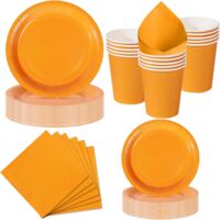 Vaisselle Jetable Orange - 50 Pièces - Carton - 10 Invités - Halloween Anniversaire