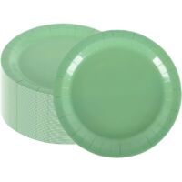 Assiettes En Carton - 100 Pièces - Vert Sauge - 23 Cm - Rondes - Pour Fêtes Et Mariages