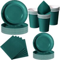 Vaisselle Jetable Vert Foncé - 50 Pièces - Carton - 10 Invités - Anniversaire Mariage