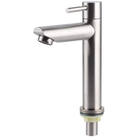 Robinet D'évier, Robinet d'eau à Une Poignée, Robinet de Cuisine Froide Simple avec Tirette en Nickel Brossé, Commerciaux Modernes en Acier Inoxydable(Robinet Froid Simple Plat) (1/5)