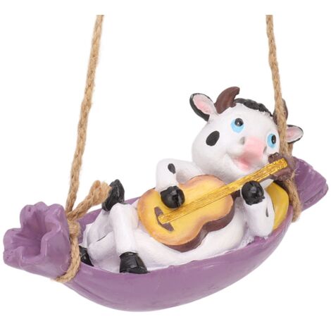 Vache jouant de la guitare Statue de jardin vif mignon suspendu résine bétail Sculpture Art décoration pour pelouse Patio cour vache laitière (1/5)