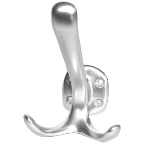 Porte manteaux à 3 crochets – Aluminium anodisé argent – Entraxe de fixation 24 mm – Dimensions 100x70x90 mm – Triple crochets sur platine ovale (1/2)