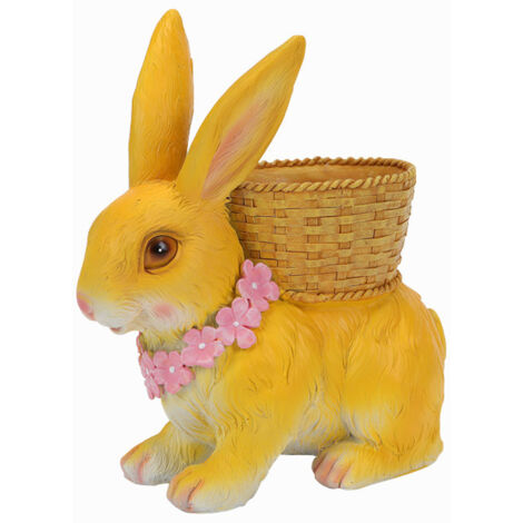 Lapin Pot De Fleurs Résine Processus Lapin Ornement Avec Panier Arrière Décoration Extérieure Pour Cour Jardin Jaune (1/5)