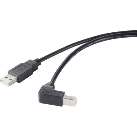 Câble USB USB 2.0 USB-A mâle, USB-B mâle 0.50 m noir coudé à 90 ° vers le bas RF-4613068 Y783212 (1/3)