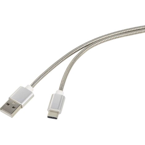 Câble USB USB 2.0 USB-A mâle, USB-C® mâle 0.50 m argent gaine de câble en acier inoxydable RF-4888674 X503361 (1/5)
