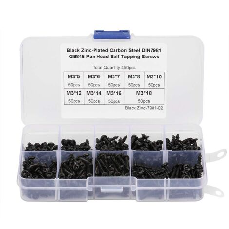 Lot de 450 vis autotaraudeuses à tête cylindrique M3 noires (1/5)