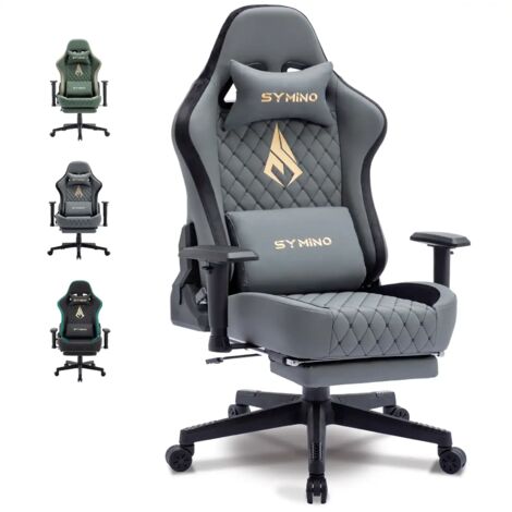 Symino Gaming Stuhl - Ergonomischer Bürostuhl im Racing Style, 202kg Belastbarkeit, verstellbare Armlehnen, Vintage PU Leder, Gaming Chair mit Fußstütze