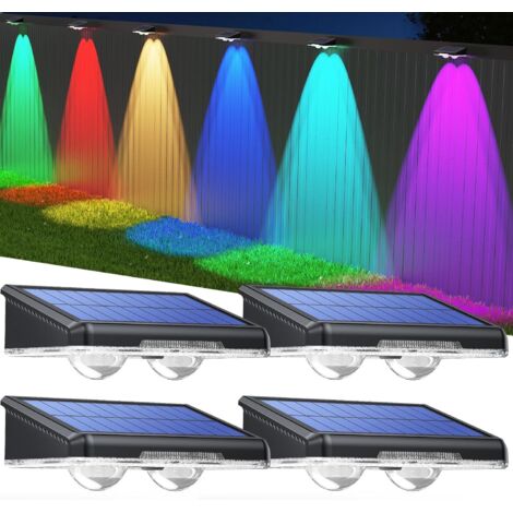 Lumières de clôture solaires-paquet de 4-P65 étanche-lumières de clôture Mode RVB pour Patio extérieur, Patio, portail, décoration de cour (1/5)