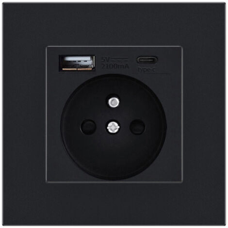 Multiprise murale 2,1 A avec port USB et 1 prise Type-C, prise secteur 16 A pour smartphones et tablettes (noir). (1/5)