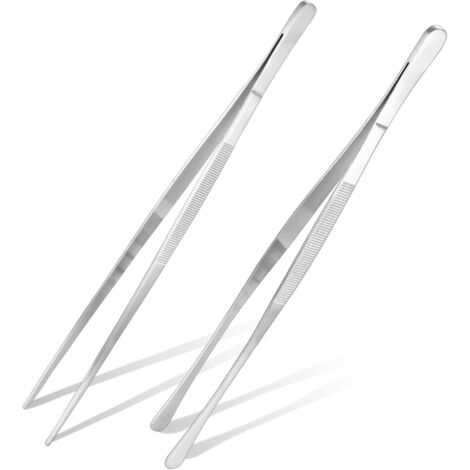 Pince professionnelle en acier inoxydable de 30 cm avec pinces dentelées de précision pour la cuisson sur un gril de cuisine (lot de 2) (1/5)