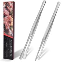 Pinces de cuisine en acier inoxydable, lot de 2, pinces à griller, ustensiles de cuisine, pour la cuisson, la pâtisserie, les grillades, 25 cm, argent