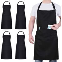 Tablier de chef noir, à deux poches, imperméable et ajustable, unisexe, convenant à la cuisine, au jardinage et à d'autres occasions.