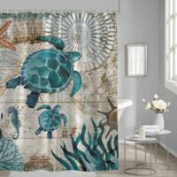 Rideau de douche anti-moisissures pour salle de bain, 180 x 180 cm. Tissu imperméable à joli motif et 12 crochets. Résistant et facile à installer.