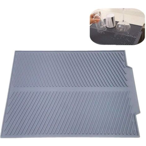 Tapis de séchage en silicone auto-drainant. 17 x 13 pouces 0,71 lb - Plat en silicone incliné et plateau à verres en gris - Lave-vaisselle, dessous de plat résistant à la chaleur (grand) (1/5)