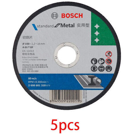Ulisem Bosch Accessories 5 pièces Disque à tronçonner Standard for de (pour l'acier inoxydable, Ø 100 mm, alésage Ø 16mm,Épaisseur 1.5 mm accessoire pour meuleuse angulaire) (1/4)